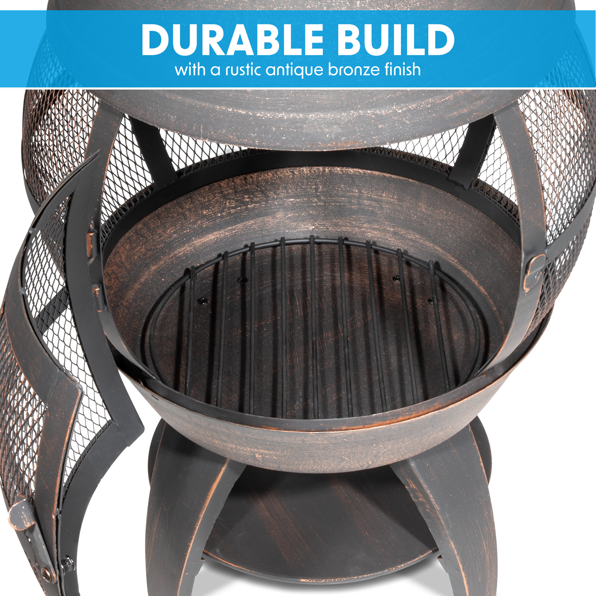 Dellonda DG112 Dellonda Deluxe 360° Chiminea/Fire Pit/Outdoor Heater - Antique Bronze Finish - DG112