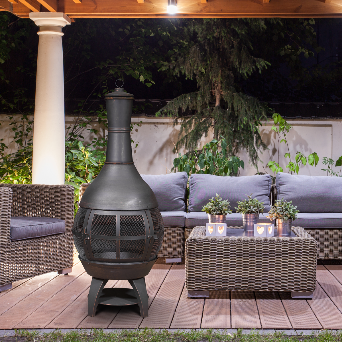 Dellonda DG112 Dellonda Deluxe 360° Chiminea/Fire Pit/Outdoor Heater - Antique Bronze Finish - DG112