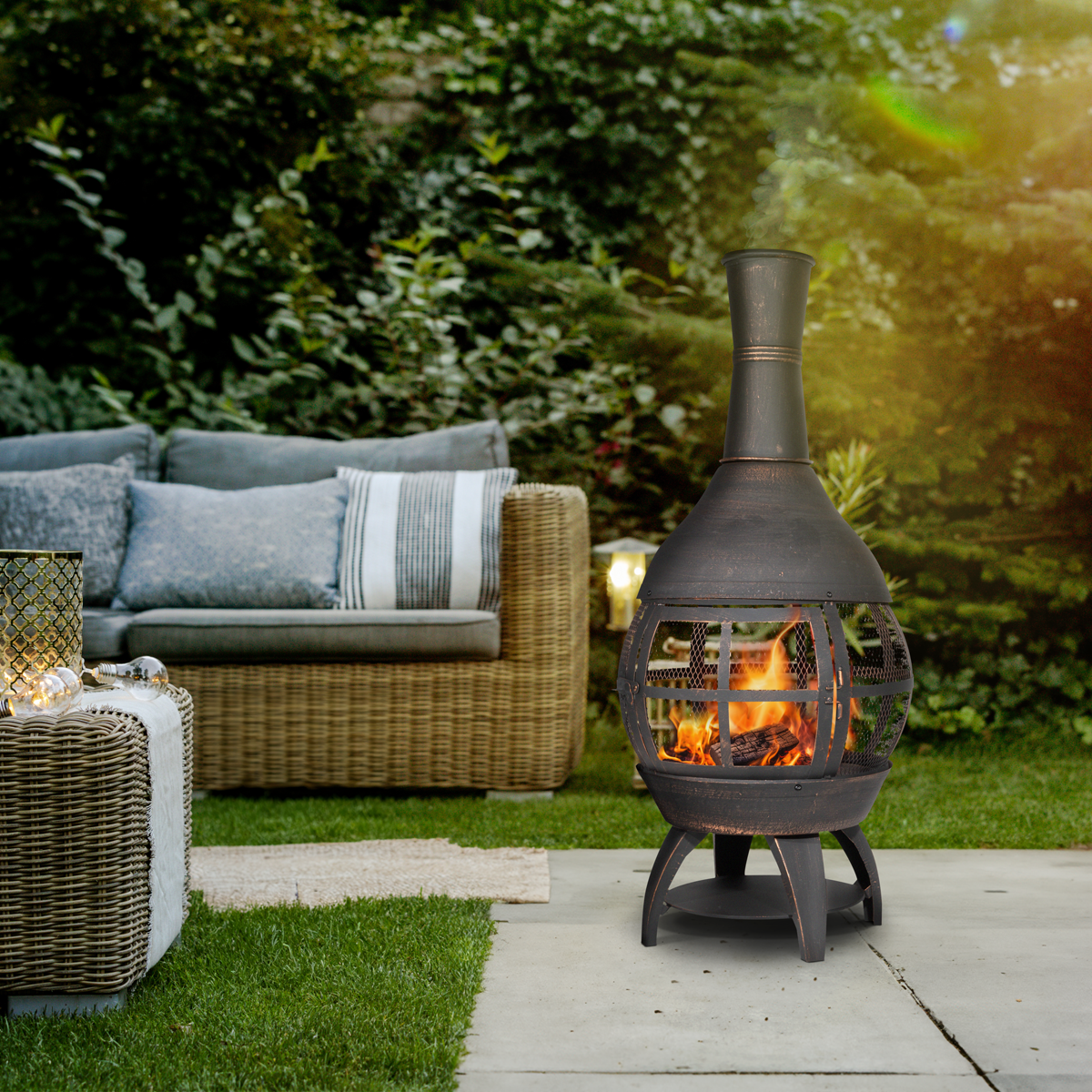 Dellonda DG112 Dellonda Deluxe 360° Chiminea/Fire Pit/Outdoor Heater - Antique Bronze Finish - DG112