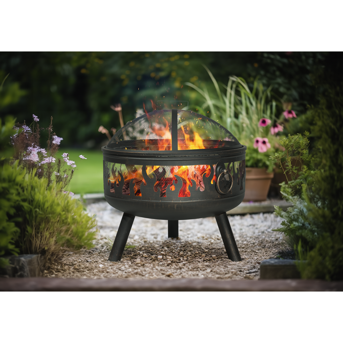 Dellonda DG117 Dellonda Deluxe Fire Pit Fireplace Outdoor Patio Heater, Cooking Grill & Poker 61cm