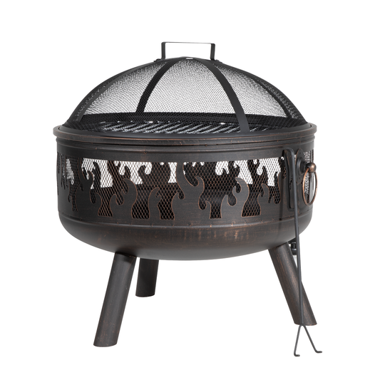 Dellonda DG117 Dellonda Deluxe Fire Pit Fireplace Outdoor Patio Heater, Cooking Grill & Poker 61cm
