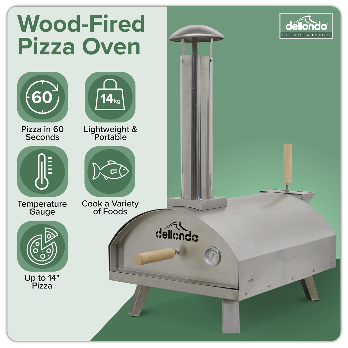 Dellonda DG11 Dellonda Wood-Fired Pizza Oven 14" - Stainless Steel