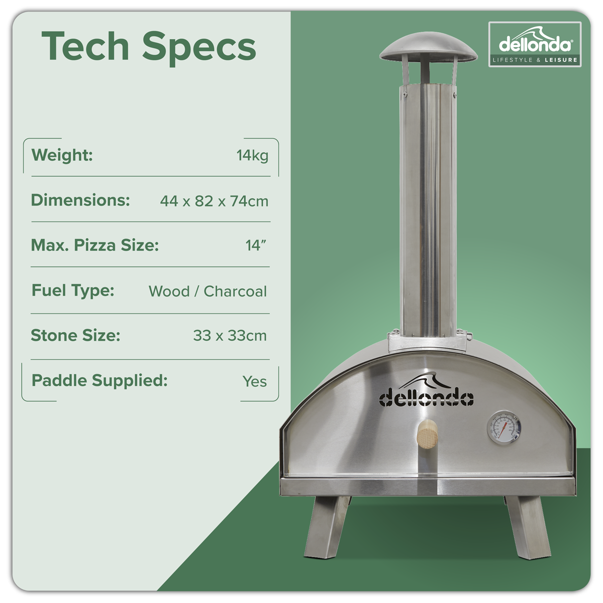 Dellonda DG11 Dellonda Wood-Fired Pizza Oven 14" - Stainless Steel
