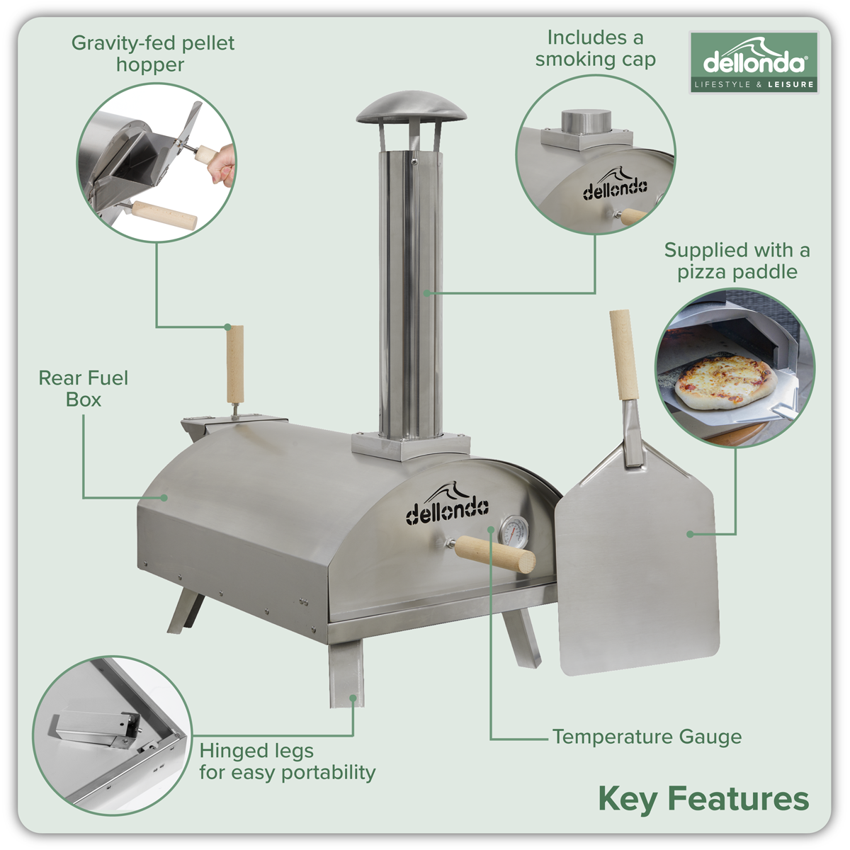 Dellonda DG11 Dellonda Wood-Fired Pizza Oven 14" - Stainless Steel