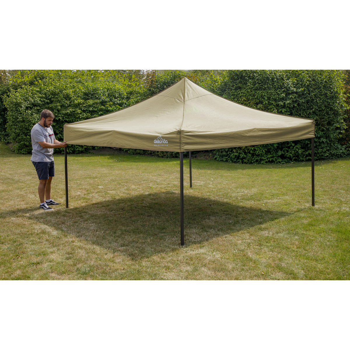 Dellonda DG126 Dellonda Premium 2x2m Pop-Up Gazebo, Heavy Duty, PVC Coated, Water-Resistant Fabric, Supplied with Carry Bag, Rope, Stakes & Weight Bags - Beige Canopy
