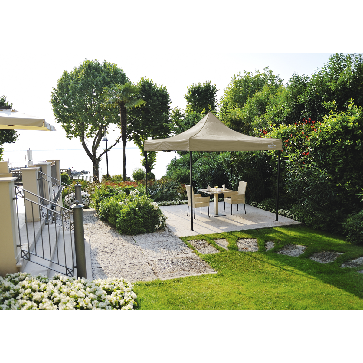 Dellonda DG126 Dellonda Premium 2x2m Pop-Up Gazebo, Heavy Duty, PVC Coated, Water-Resistant Fabric, Supplied with Carry Bag, Rope, Stakes & Weight Bags - Beige Canopy