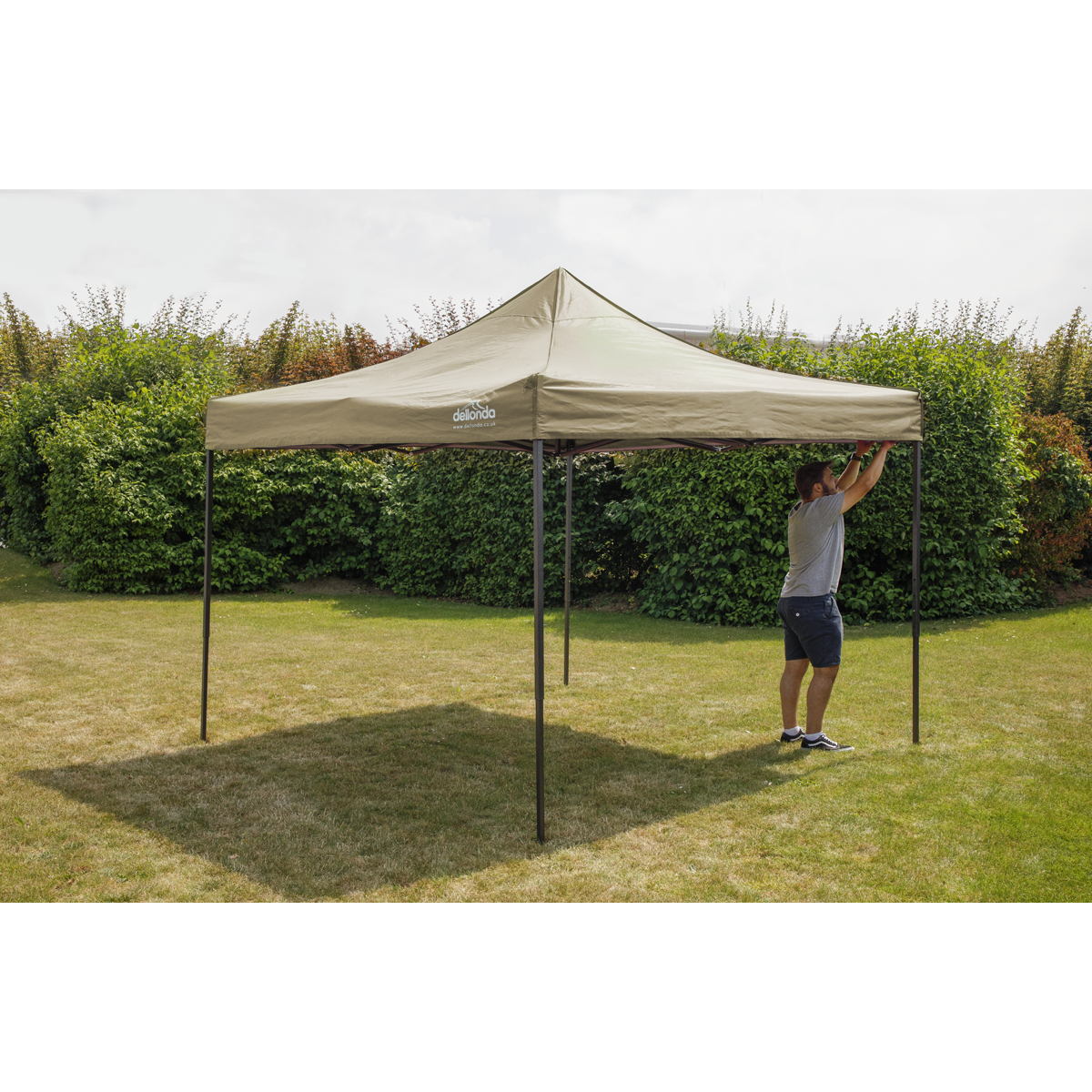 Dellonda DG126 Dellonda Premium 2x2m Pop-Up Gazebo, Heavy Duty, PVC Coated, Water-Resistant Fabric, Supplied with Carry Bag, Rope, Stakes & Weight Bags - Beige Canopy