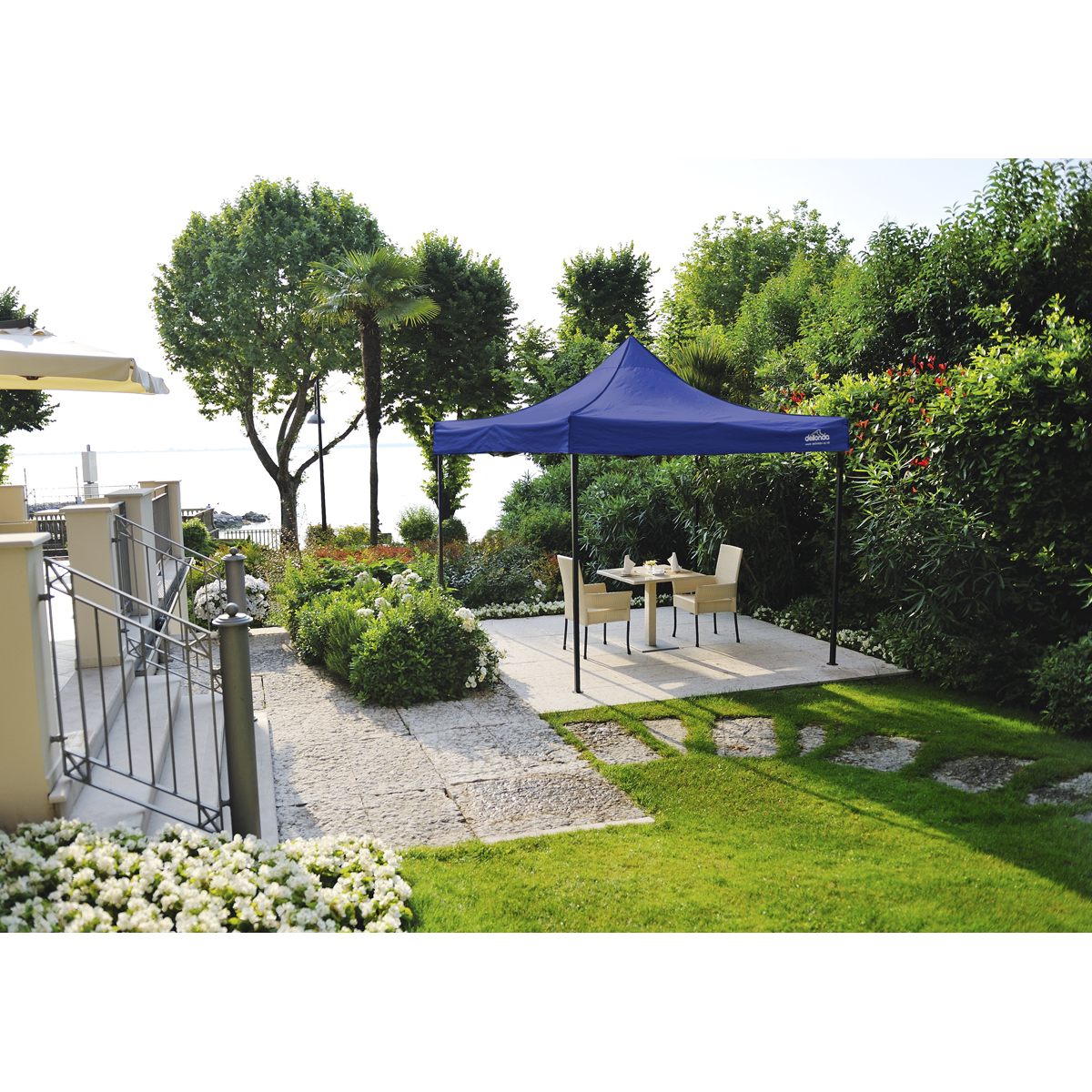 Dellonda DG127 Dellonda Premium 2x2m Pop-Up Gazebo, Heavy Duty, PVC Coated, Water-Resistant Fabric, Supplied with Carry Bag, Rope, Stakes & Weight Bags - Blue Canopy