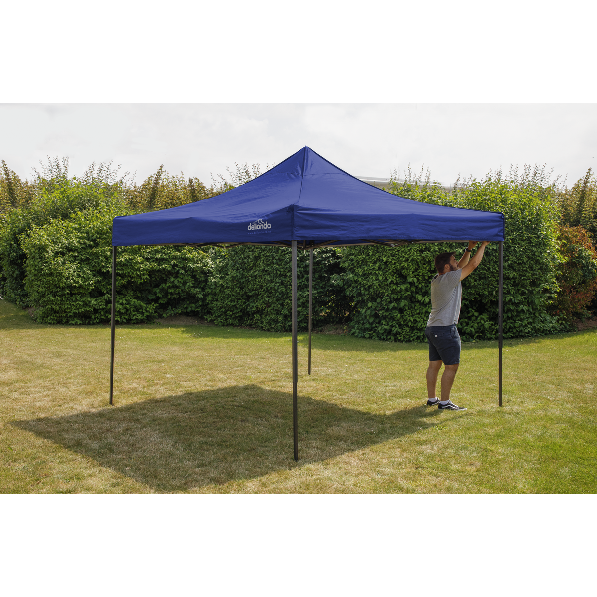 Dellonda DG127 Dellonda Premium 2x2m Pop-Up Gazebo, Heavy Duty, PVC Coated, Water-Resistant Fabric, Supplied with Carry Bag, Rope, Stakes & Weight Bags - Blue Canopy