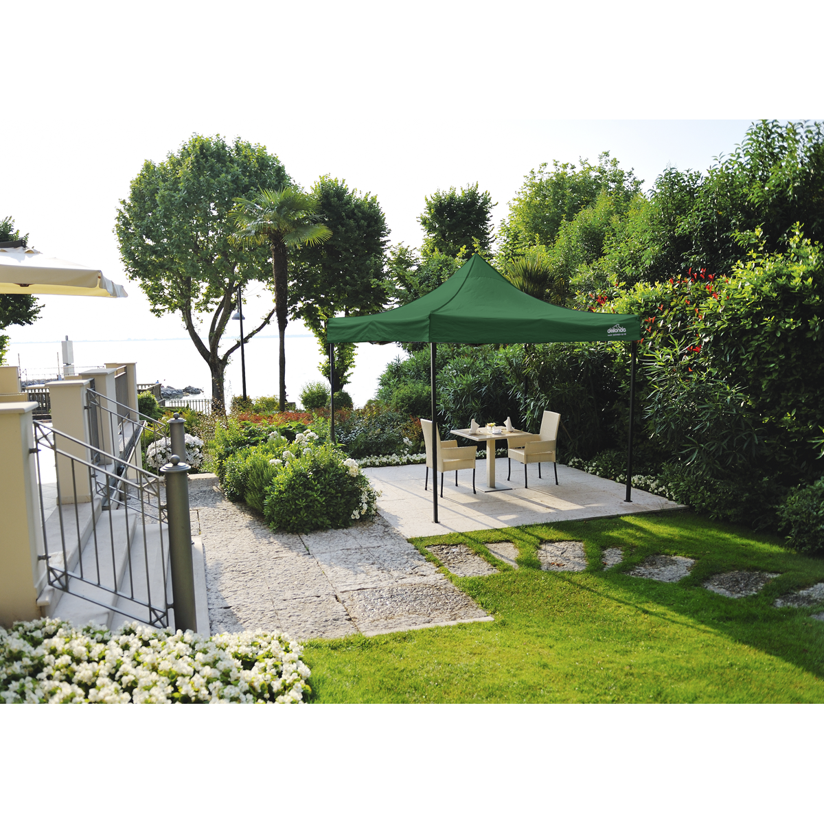 Dellonda DG128 Dellonda Premium 2 x 2m Pop-Up Gazebo, Heavy Duty, PVC Coated, Water-Resistant Fabric, Supplied with Carry Bag, Rope, Stakes & Weight Bags - Dark Green Canopy
