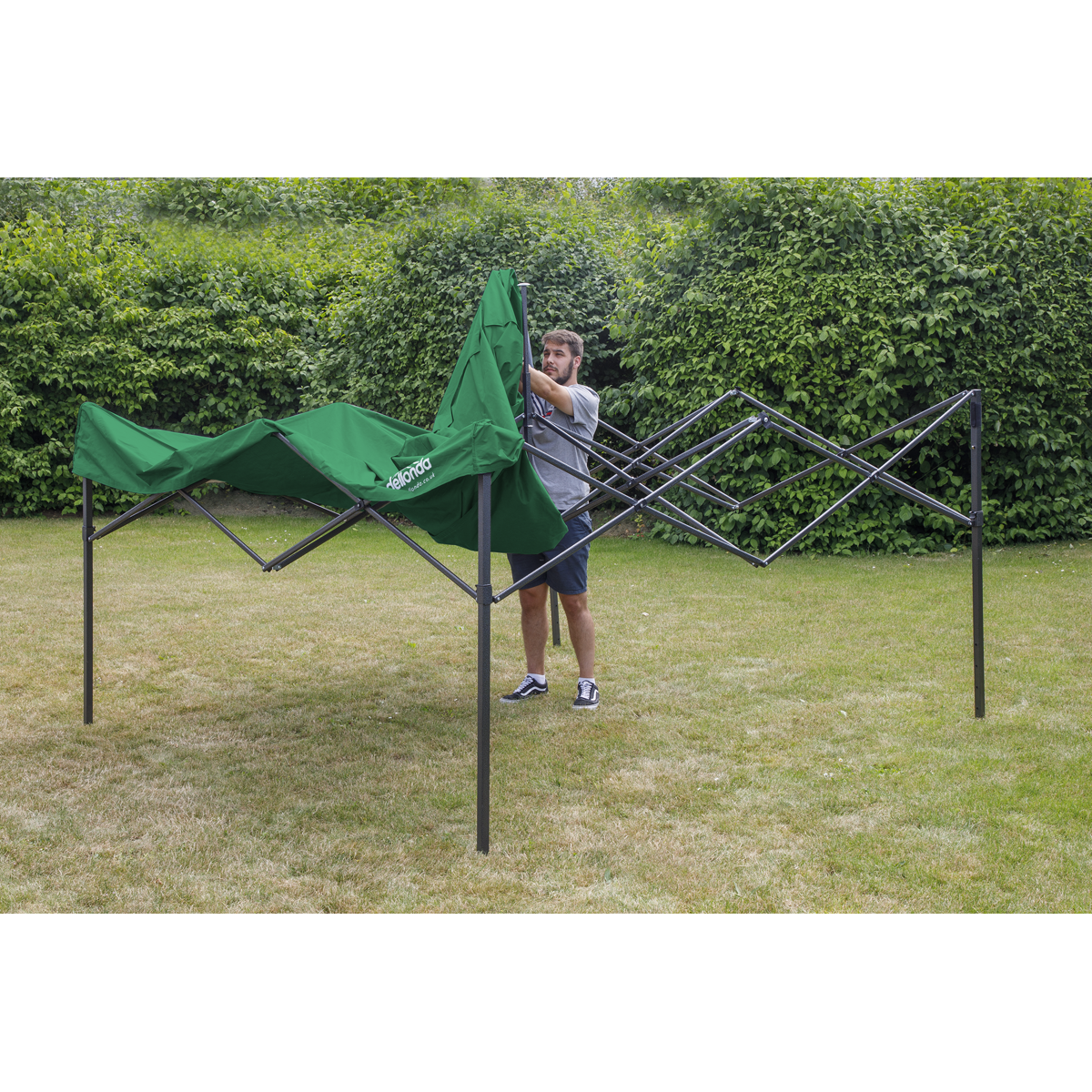 Dellonda DG128 Dellonda Premium 2 x 2m Pop-Up Gazebo, Heavy Duty, PVC Coated, Water-Resistant Fabric, Supplied with Carry Bag, Rope, Stakes & Weight Bags - Dark Green Canopy