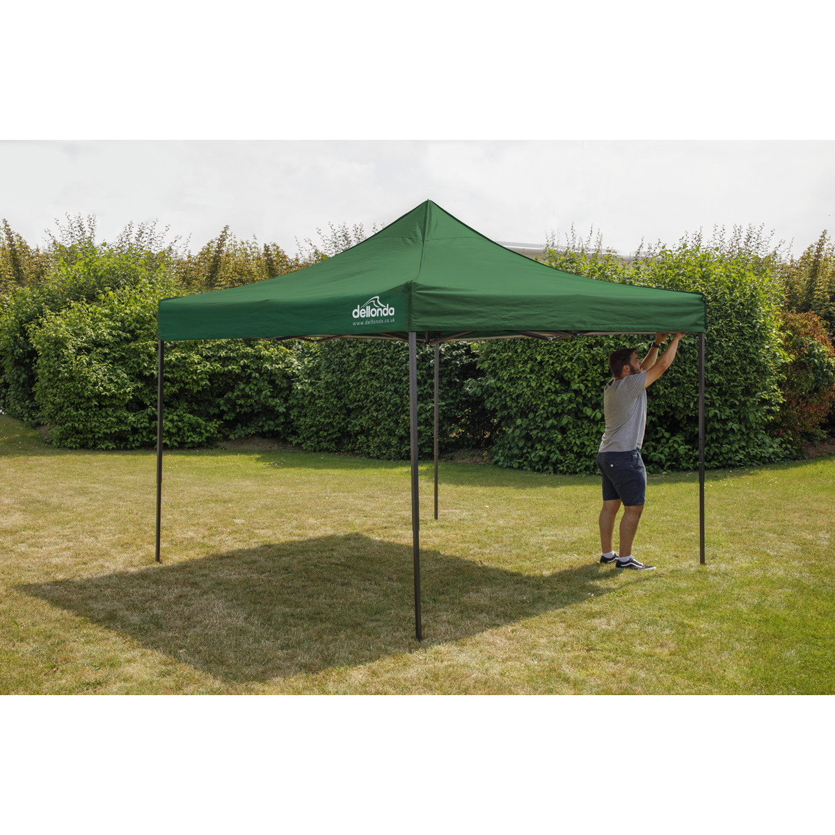 Dellonda DG128 Dellonda Premium 2 x 2m Pop-Up Gazebo, Heavy Duty, PVC Coated, Water-Resistant Fabric, Supplied with Carry Bag, Rope, Stakes & Weight Bags - Dark Green Canopy