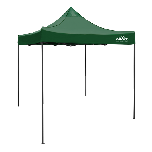 Dellonda DG128 Dellonda Premium 2 x 2m Pop-Up Gazebo, Heavy Duty, PVC Coated, Water-Resistant Fabric, Supplied with Carry Bag, Rope, Stakes & Weight Bags - Dark Green Canopy