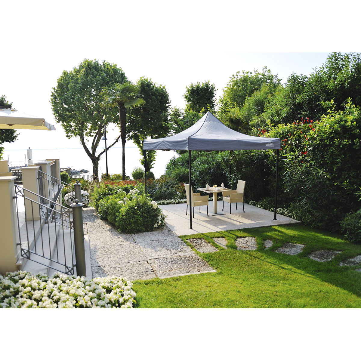 Dellonda DG129 Dellonda Premium 2 x 2m Pop-Up Gazebo, Heavy Duty, PVC Coated, Water-Resistant Fabric, Supplied with Carry Bag, Rope, Stakes & Weight Bags - Grey Canopy