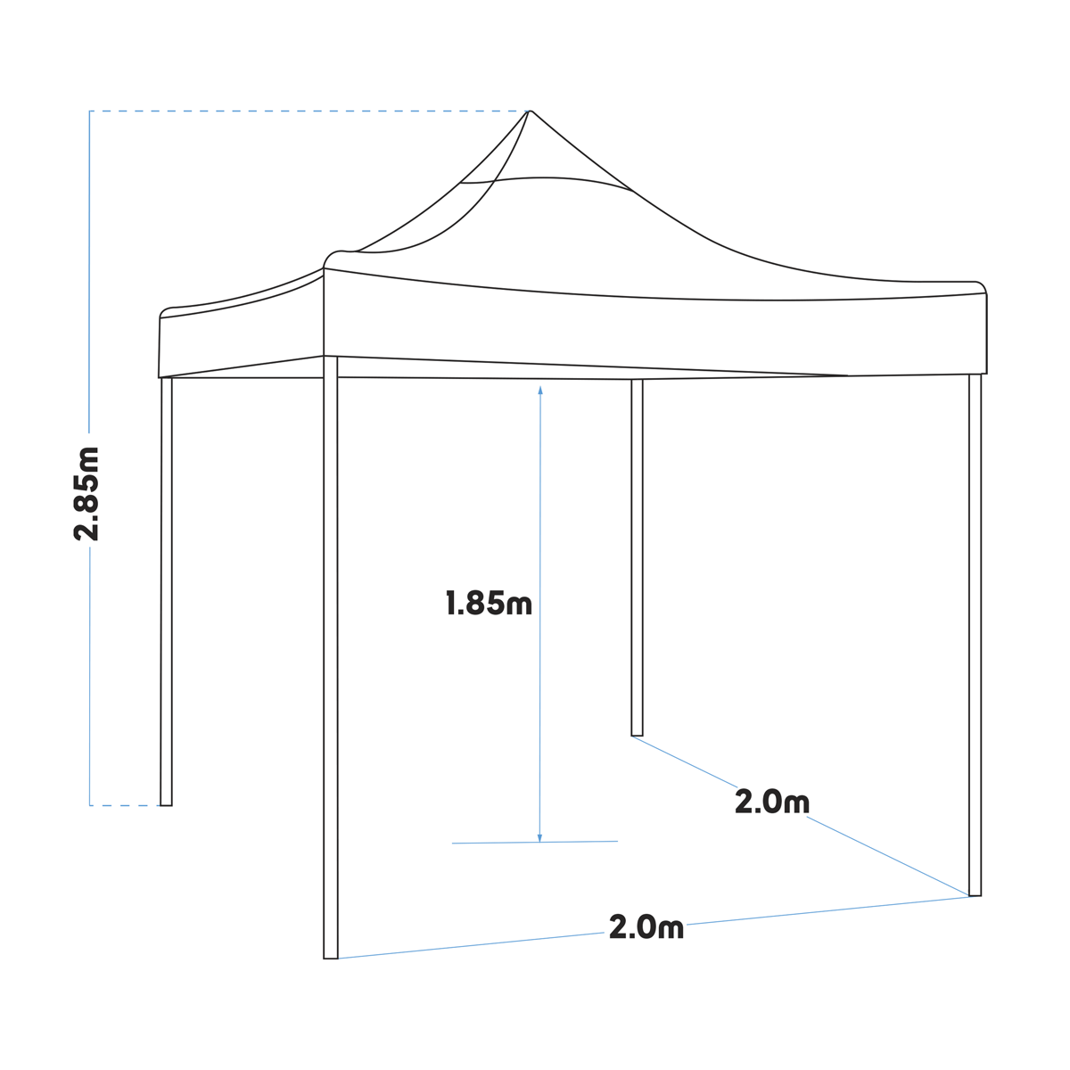 Dellonda DG129 Dellonda Premium 2 x 2m Pop-Up Gazebo, Heavy Duty, PVC Coated, Water-Resistant Fabric, Supplied with Carry Bag, Rope, Stakes & Weight Bags - Grey Canopy