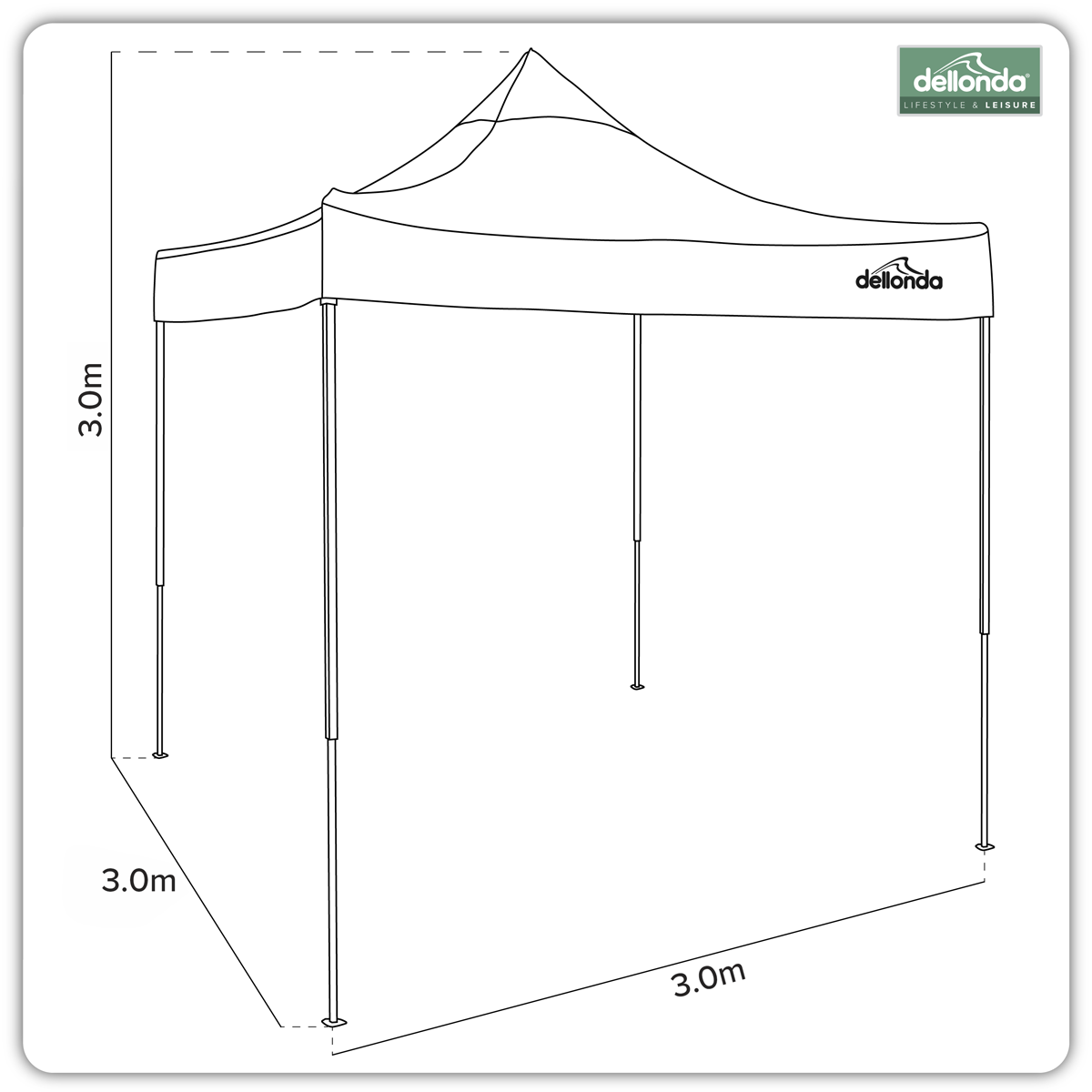 Dellonda DG130 Dellonda Premium 3 x 3m Pop-Up Gazebo, PVC Coated, Water-Resistant Fabric, Supplied with Carry Bag, Rope, Stakes & Weight Bags - Beige Canopy