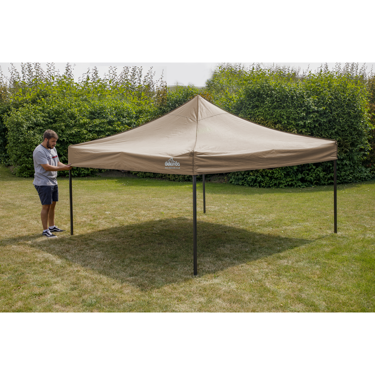 Dellonda DG130 Dellonda Premium 3 x 3m Pop-Up Gazebo, PVC Coated, Water-Resistant Fabric, Supplied with Carry Bag, Rope, Stakes & Weight Bags - Beige Canopy
