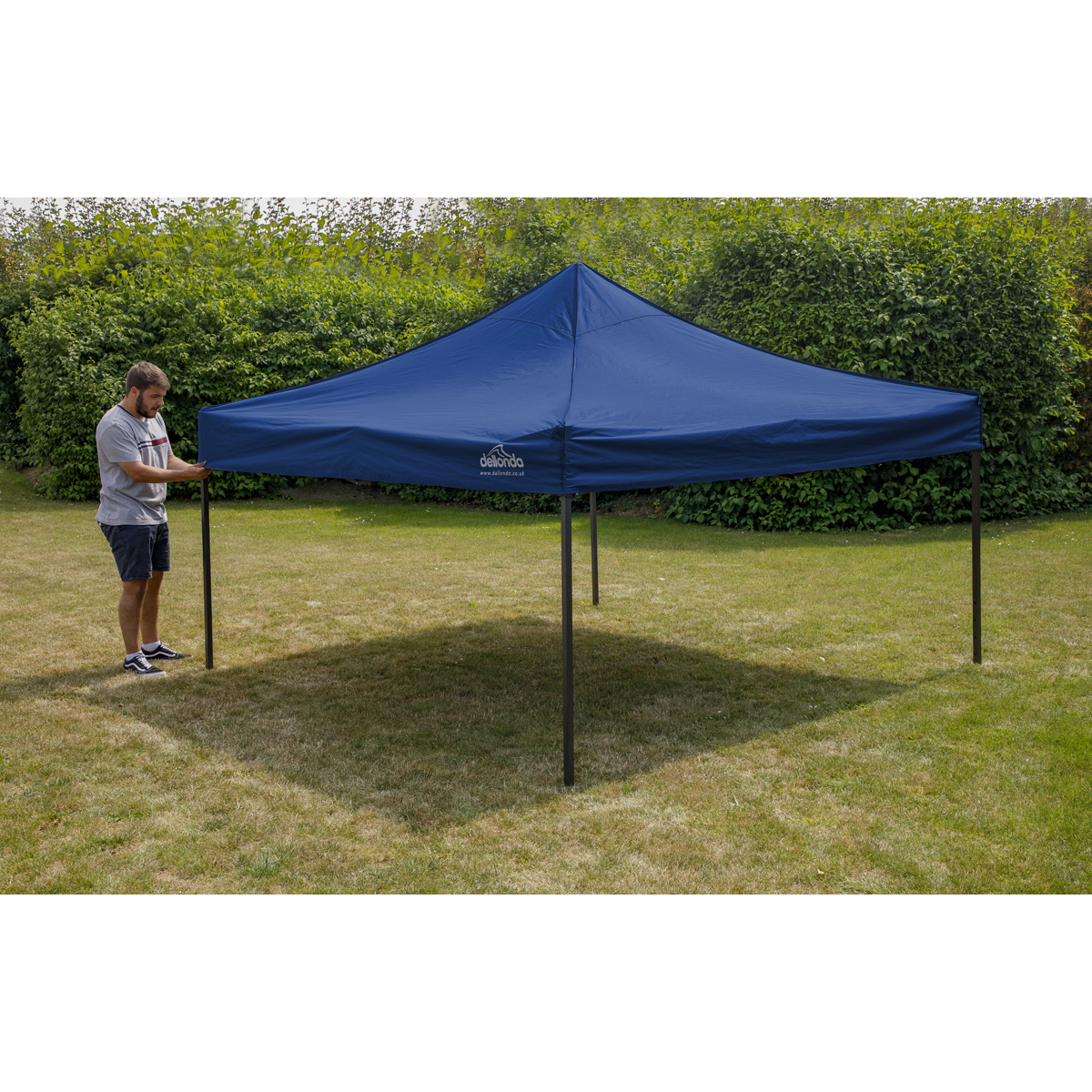 Dellonda DG131 Dellonda Premium 3 x 3m Pop-Up Gazebo, PVC Coated, Water-Resistant Fabric, Supplied with Carry Bag, Rope, Stakes & Weight Bags - Blue Canopy
