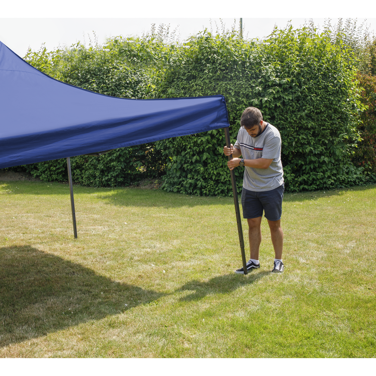Dellonda DG131 Dellonda Premium 3 x 3m Pop-Up Gazebo, PVC Coated, Water-Resistant Fabric, Supplied with Carry Bag, Rope, Stakes & Weight Bags - Blue Canopy