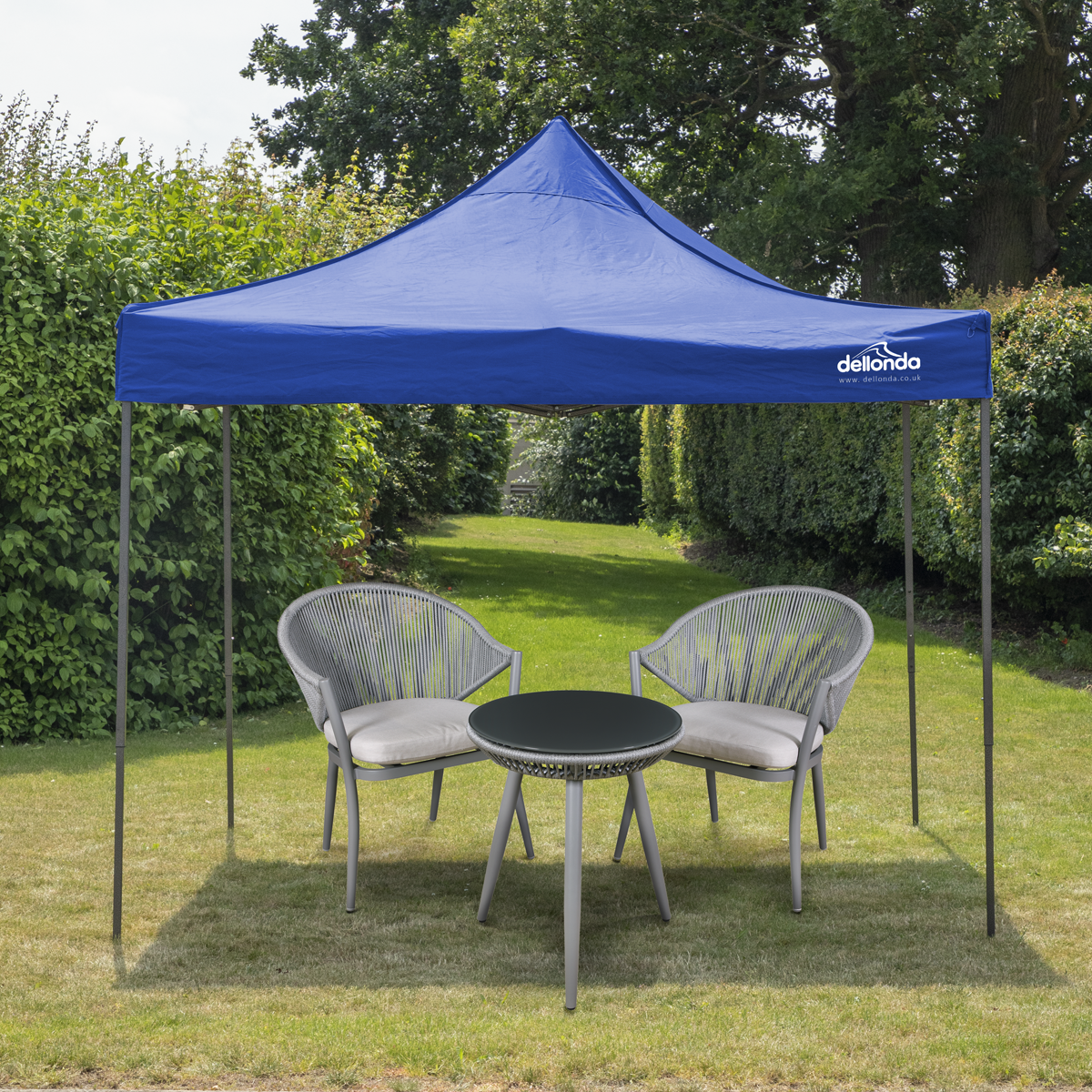 Dellonda DG131 Dellonda Premium 3 x 3m Pop-Up Gazebo, PVC Coated, Water-Resistant Fabric, Supplied with Carry Bag, Rope, Stakes & Weight Bags - Blue Canopy