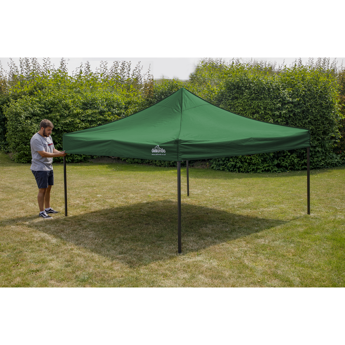 Dellonda DG132 Dellonda Premium 3 x 3m Pop-Up Gazebo, PVC Coated, Water-Resistant Fabric, Supplied with Carry Bag, Rope, Stakes & Weight Bags - Dark Green Canopy