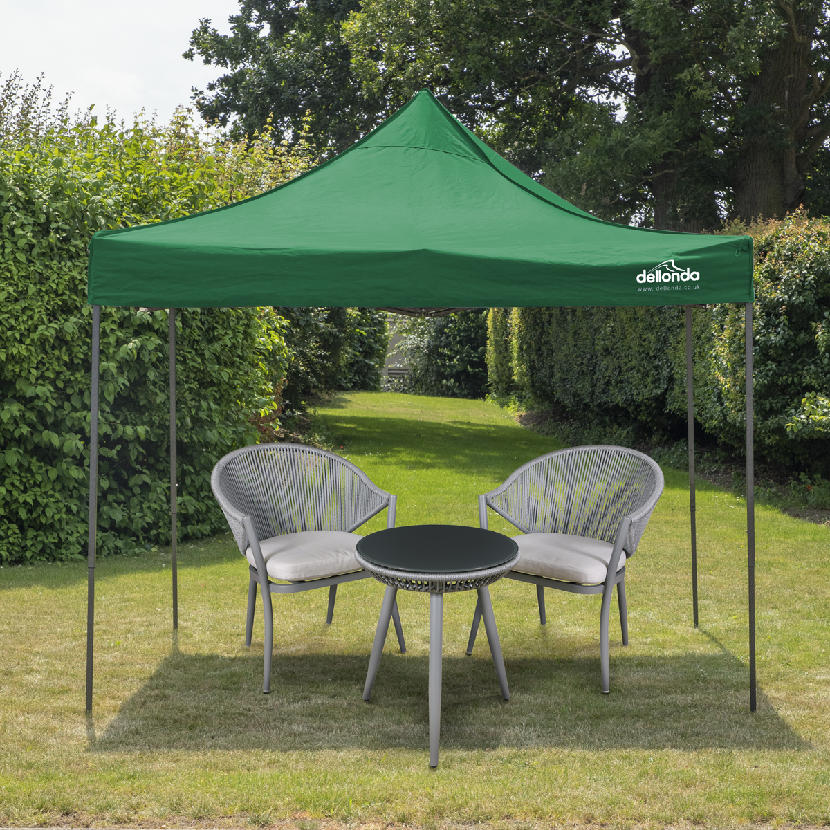 Dellonda DG132 Dellonda Premium 3 x 3m Pop-Up Gazebo, PVC Coated, Water-Resistant Fabric, Supplied with Carry Bag, Rope, Stakes & Weight Bags - Dark Green Canopy