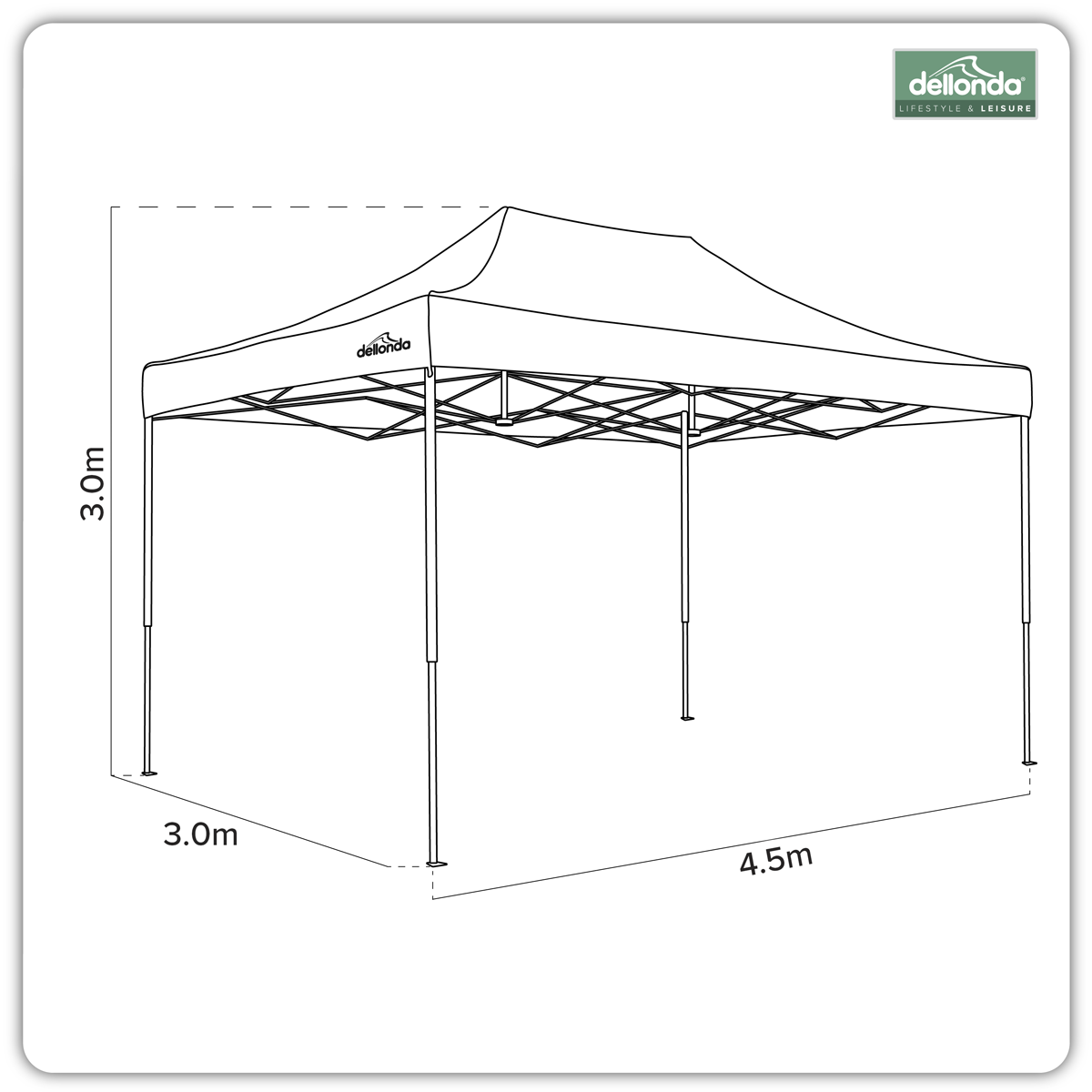Dellonda DG136 Dellonda Premium 3 x 4.5m Pop-Up Gazebo, Heavy Duty, PVC Coated, Water-Resistant Fabric, Supplied with Carry Bag, Rope, Stakes & Weight Bags - Dark Green Canopy
