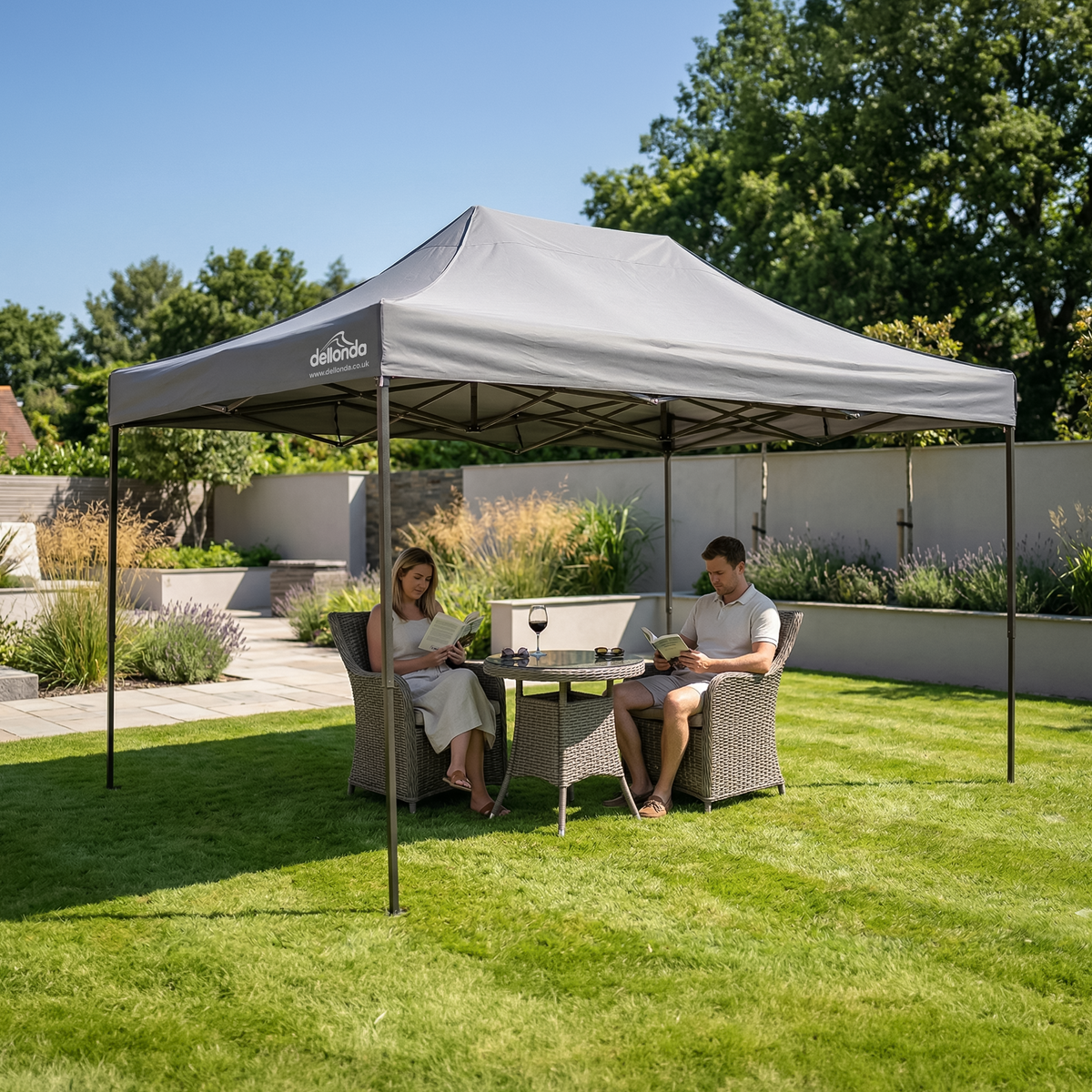 Dellonda DG137 Dellonda Premium 3 x 4.5m Pop-Up Gazebo, Heavy Duty, PVC Coated, Water-Resistant Fabric, Supplied with Carry Bag, Rope, Stakes & Weight Bags - Grey Canopy