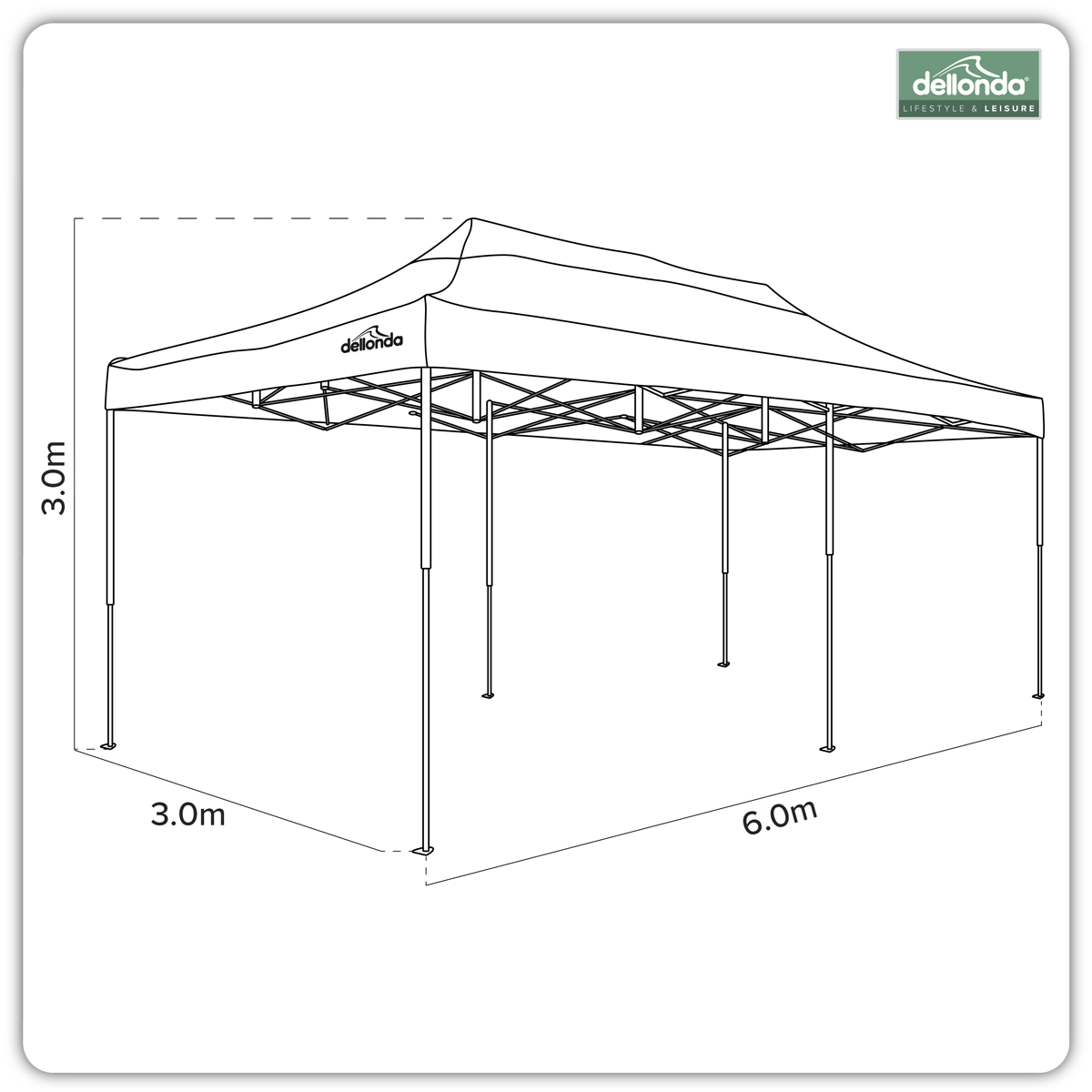 Dellonda DG138 Dellonda Premium 3x6m Pop-Up Gazebo, Heavy Duty, PVC Coated, Water-Resistant Fabric Supplied with Carry Bag, Rope, Stakes & Weight Bags - Beige Canopy