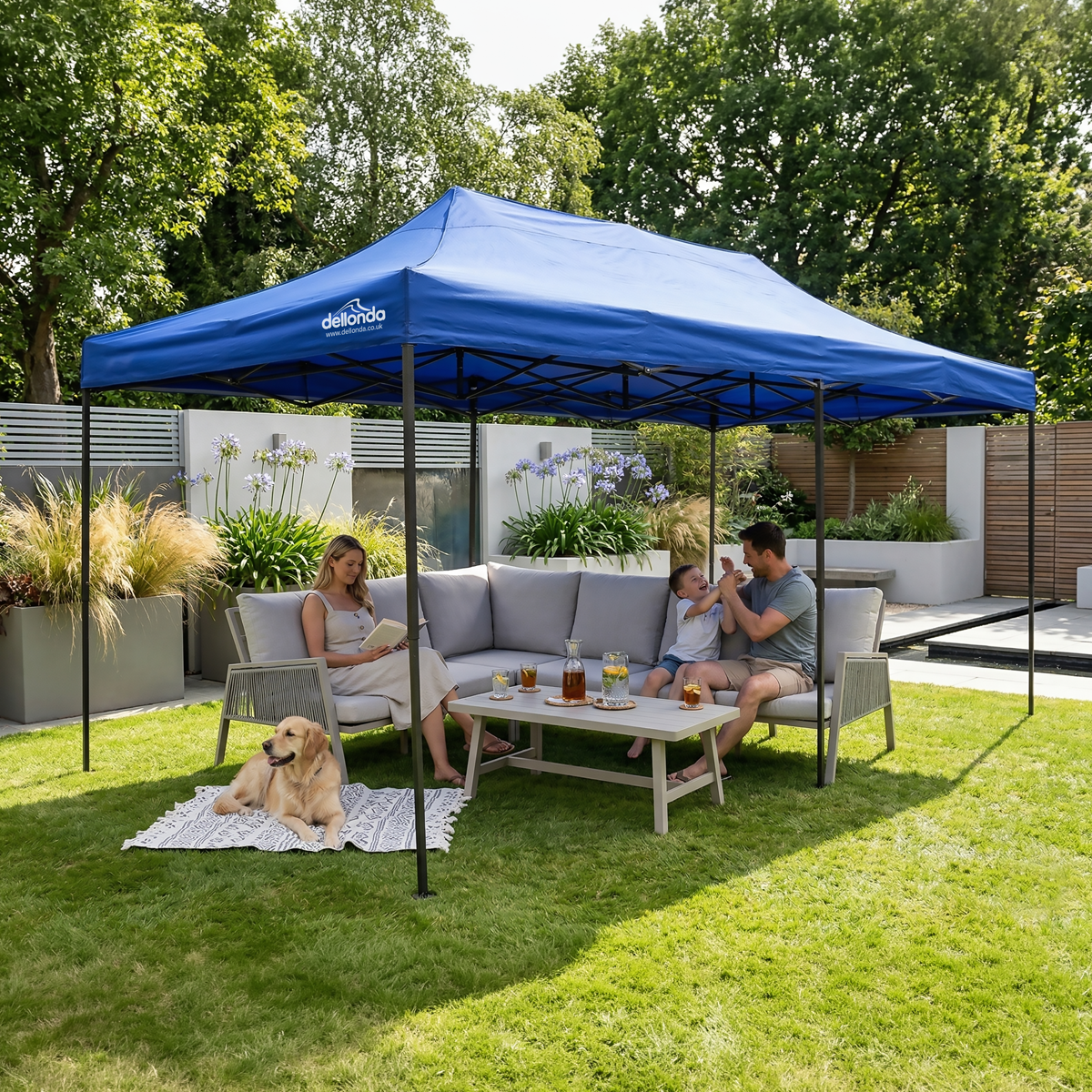 Dellonda DG139 Dellonda Premium 3x6m Pop-Up Gazebo, Heavy Duty, PVC Coated, Water-Resistant Fabric, Supplied with Carry Bag, Rope, Stakes & Weight Bags - Blue Canopy