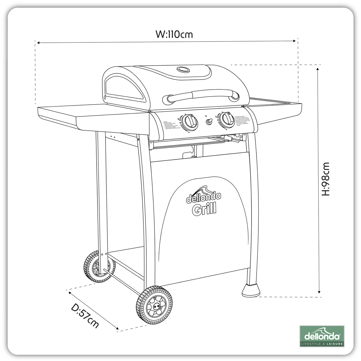 Dellonda DG13 Dellonda 2 Burner Gas BBQ Grill with Piezo Ignition & Thermometer