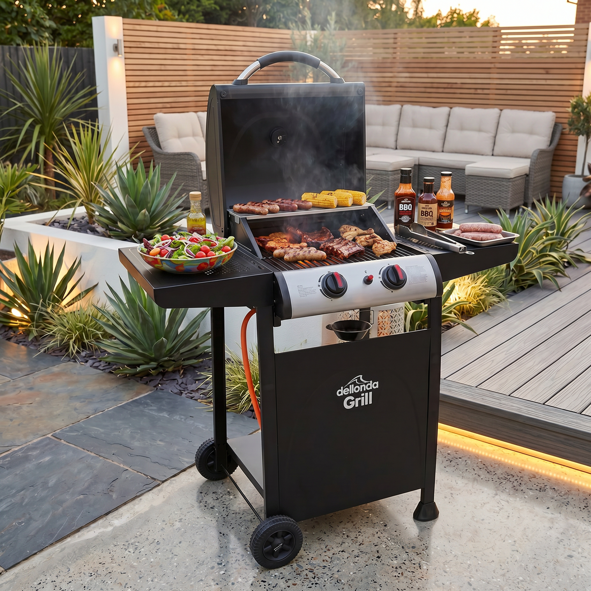 Dellonda DG13 Dellonda 2 Burner Gas BBQ Grill with Piezo Ignition & Thermometer