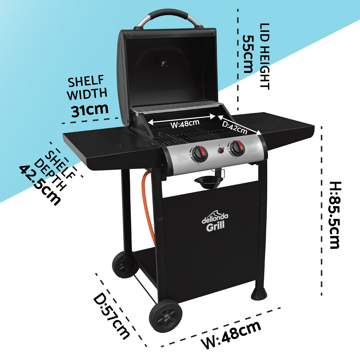 Dellonda DG13 Dellonda 2 Burner Gas BBQ Grill with Piezo Ignition & Thermometer