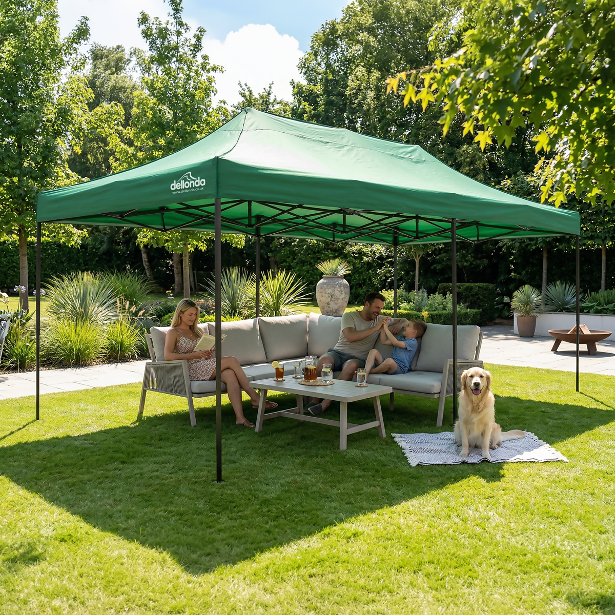 Dellonda DG140 Dellonda Premium 3x6m Pop-Up Gazebo, Heavy Duty, PVC Coated, Water-Resistant Fabric, Supplied with Carry Bag, Rope, Stakes & Weight Bags - Dark Green Canopy