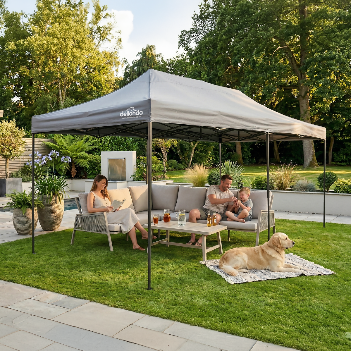 Dellonda DG141 Dellonda Premium 3x6m Pop-Up Gazebo, Heavy Duty, PVC Coated, Water-Resistant Fabric, Supplied with Carry Bag, Rope, Stakes & Weight Bags - Grey Canopy