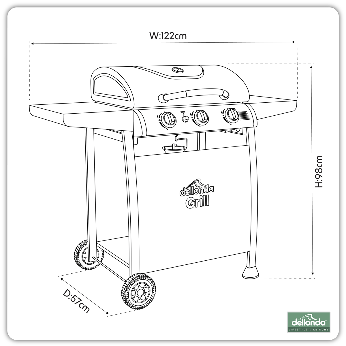 Dellonda DG14 Dellonda 3 Burner Gas BBQ Grill with Piezo Ignition & Thermometer