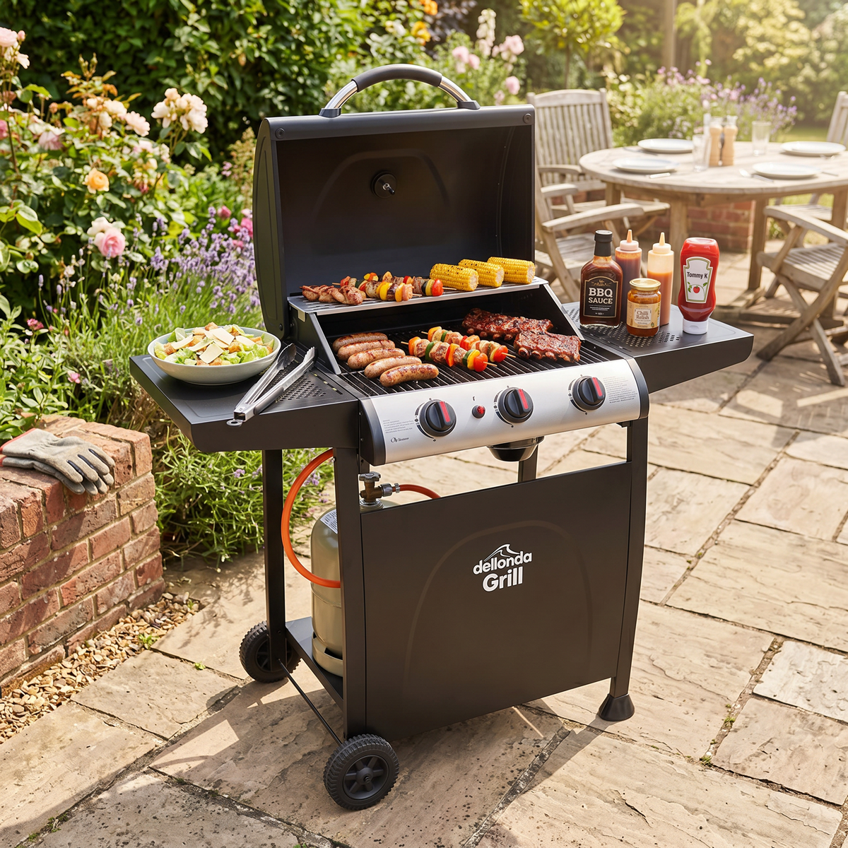 Dellonda DG14 Dellonda 3 Burner Gas BBQ Grill with Piezo Ignition & Thermometer