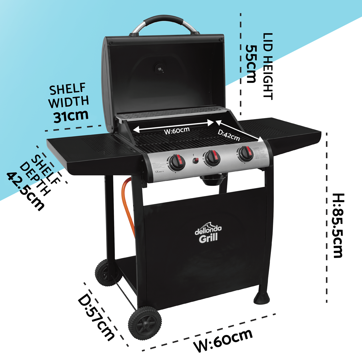 Dellonda DG14 Dellonda 3 Burner Gas BBQ Grill with Piezo Ignition & Thermometer
