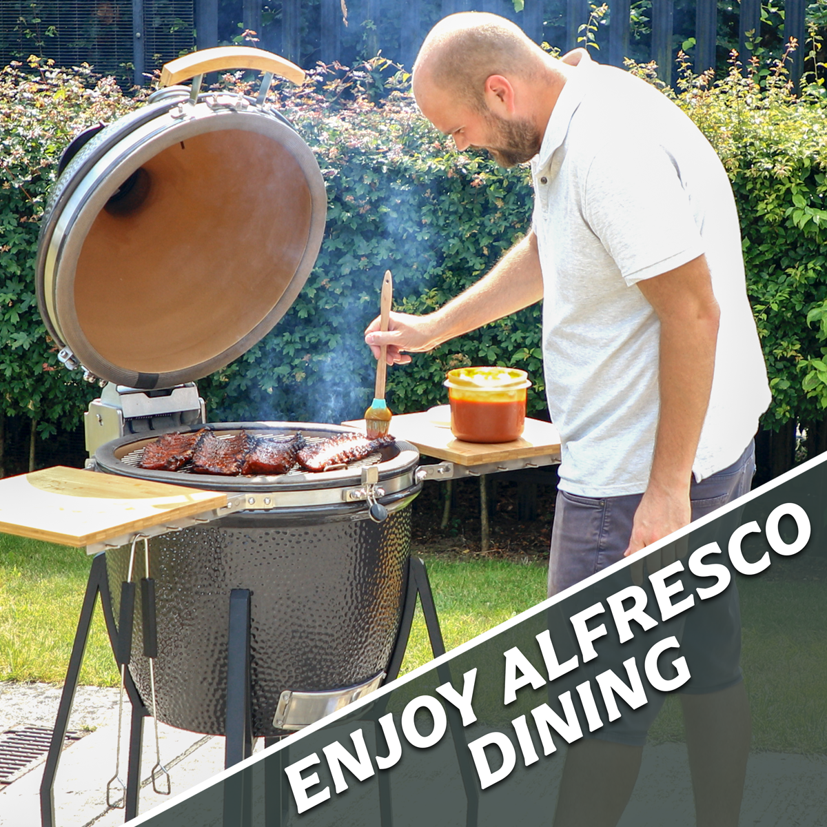 Dellonda DG159 Dellonda Deluxe 22"(56cm) Ceramic Kamado Style BBQ with Wheeled Stand