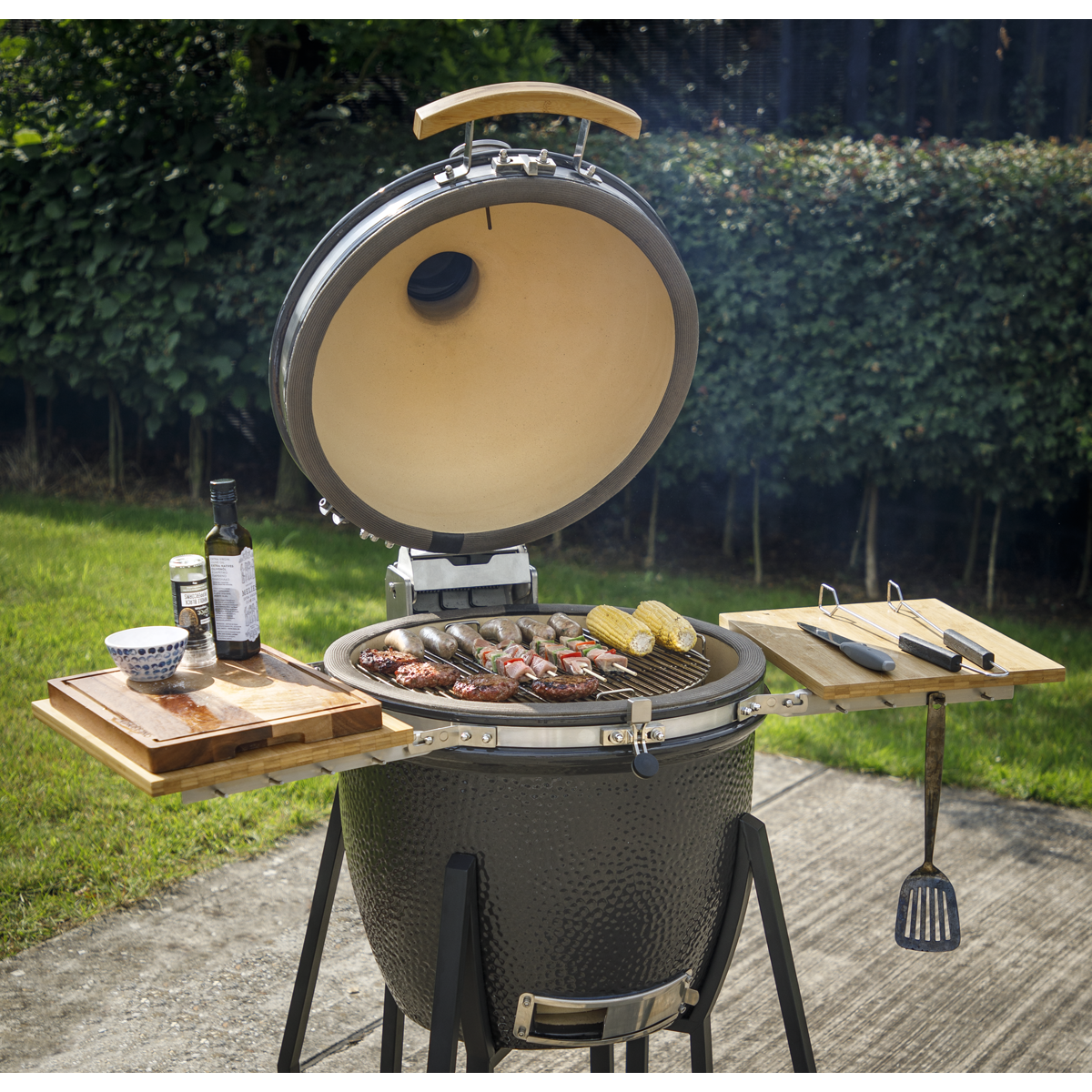 Dellonda DG159 Dellonda Deluxe 22"(56cm) Ceramic Kamado Style BBQ with Wheeled Stand