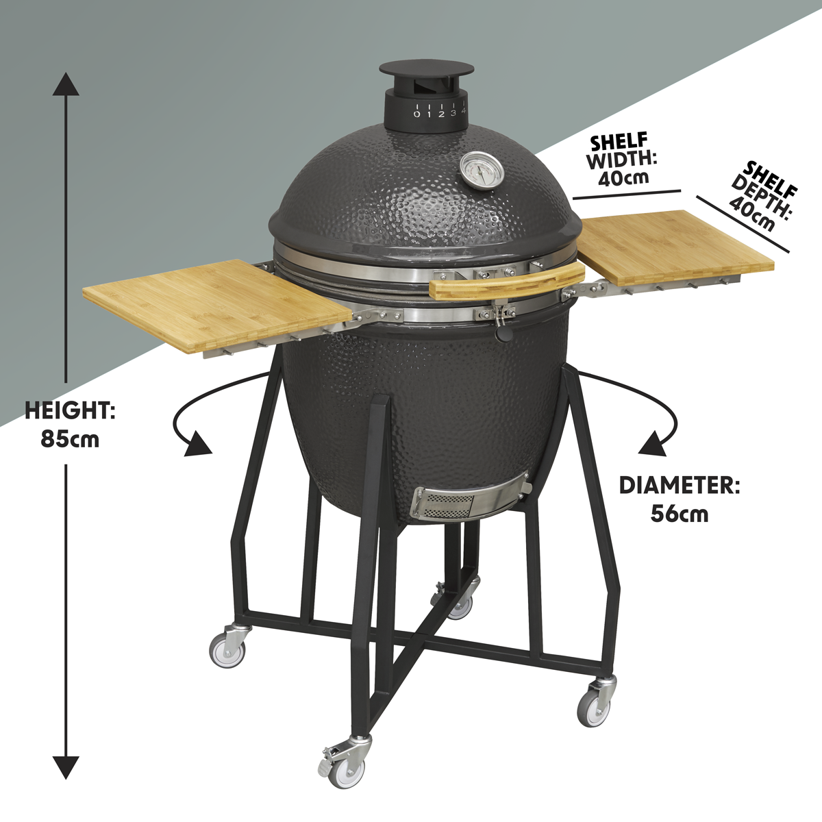Dellonda DG159 Dellonda Deluxe 22"(56cm) Ceramic Kamado Style BBQ with Wheeled Stand