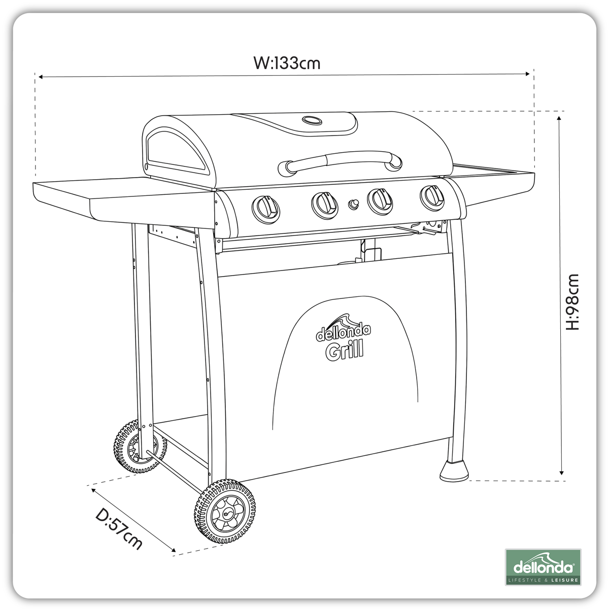 Dellonda DG15 Dellonda 4 Burner Gas BBQ Grill with Piezo Ignition & Thermometer