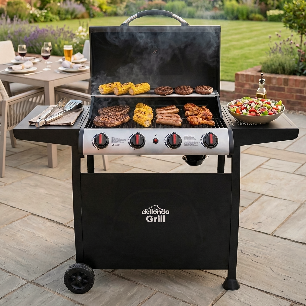Dellonda DG15 Dellonda 4 Burner Gas BBQ Grill with Piezo Ignition & Thermometer