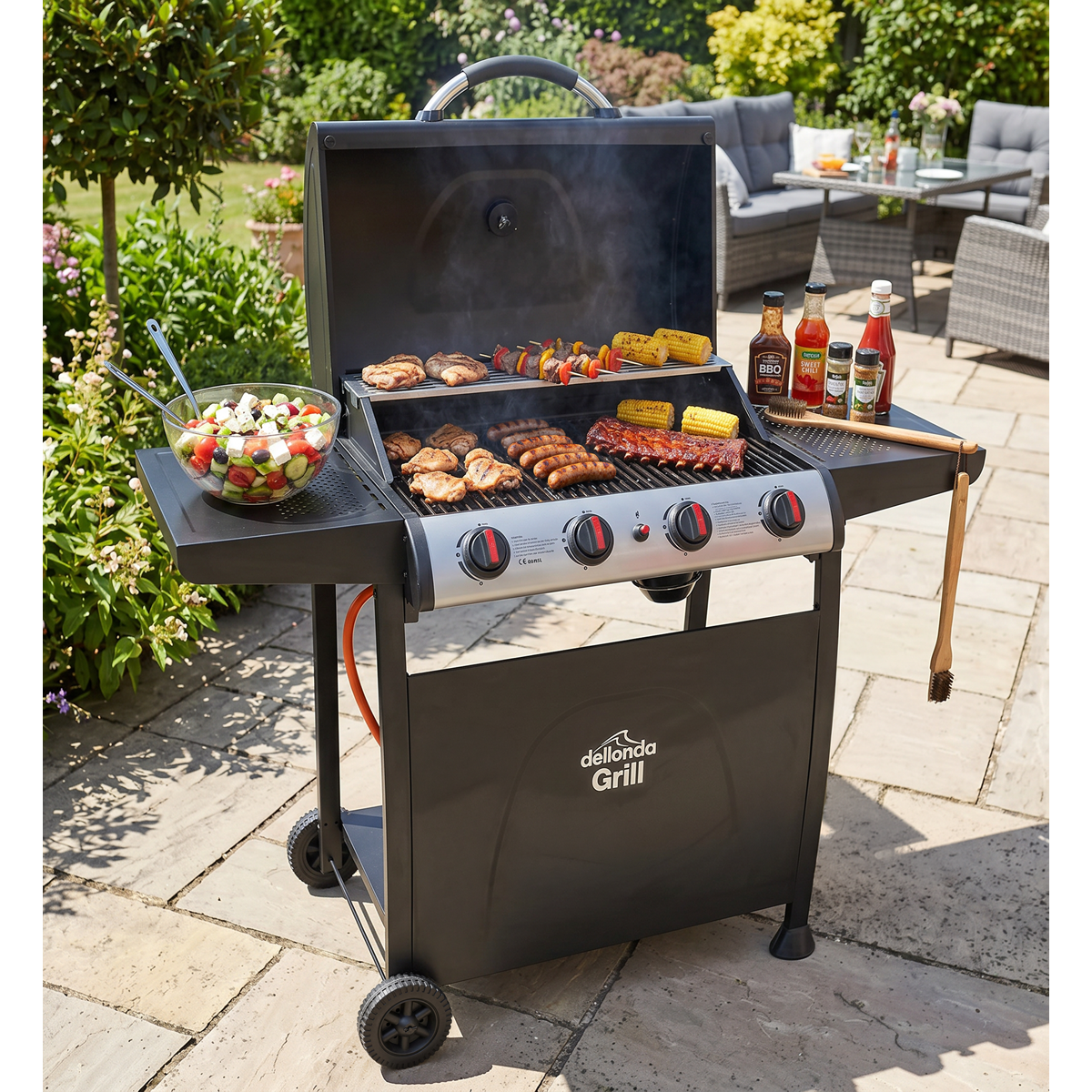 Dellonda DG15 Dellonda 4 Burner Gas BBQ Grill with Piezo Ignition & Thermometer