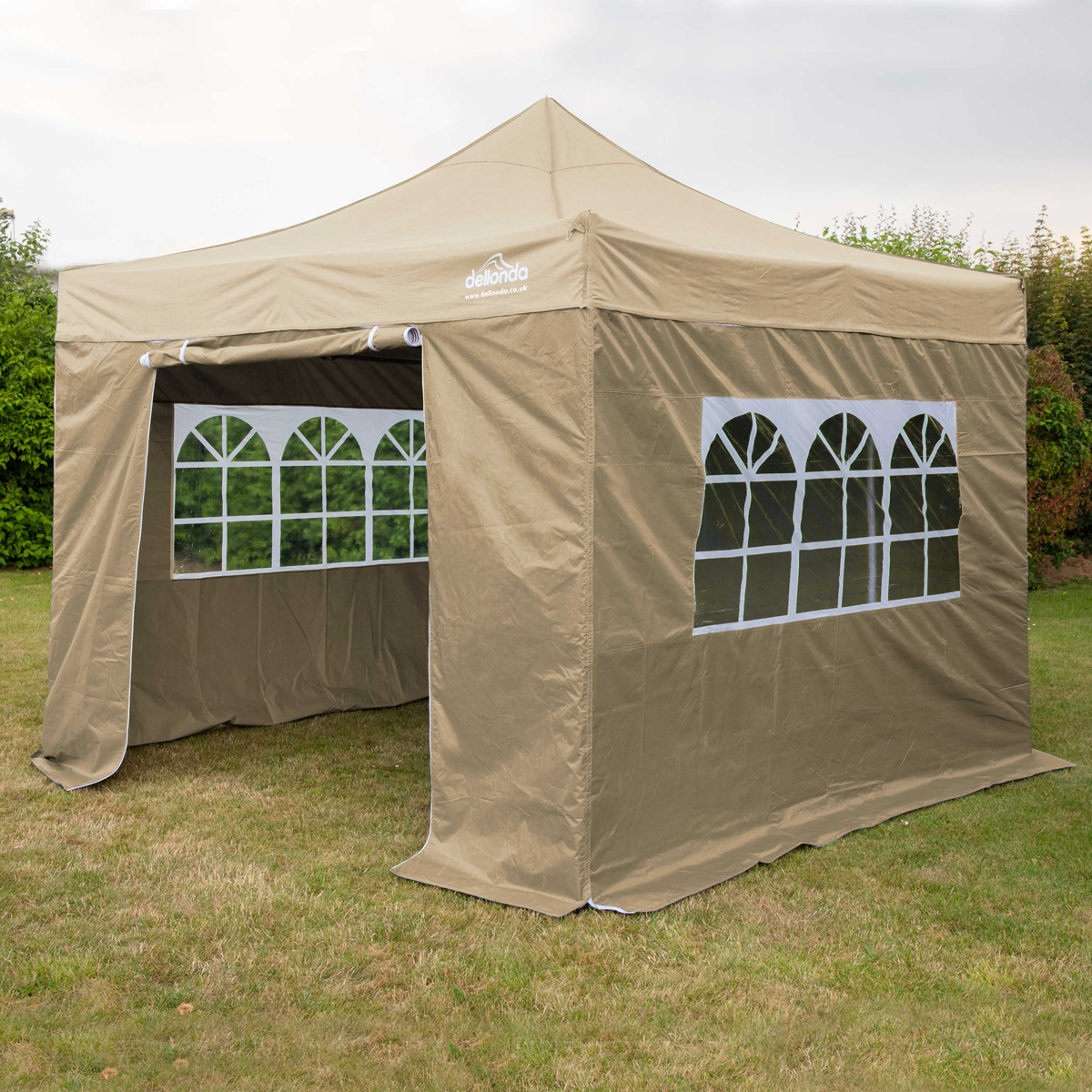 Dellonda DG160 Dellonda Premium 2x2m Pop-Up Gazebo & Side Walls, PVC Coated, Water-Resistant Fabric, Supplied with Carry Bag, Rope, Stakes & Weight Bags - Beige