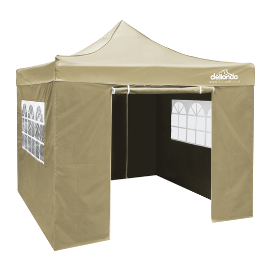 Dellonda DG160 Dellonda Premium 2x2m Pop-Up Gazebo & Side Walls, PVC Coated, Water-Resistant Fabric, Supplied with Carry Bag, Rope, Stakes & Weight Bags - Beige