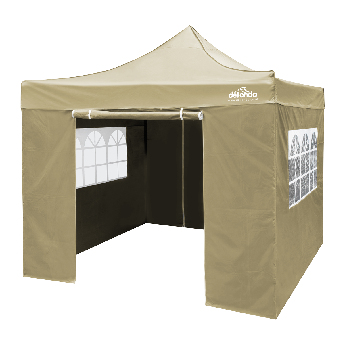 Dellonda DG160 Dellonda Premium 2x2m Pop-Up Gazebo & Side Walls, PVC Coated, Water-Resistant Fabric, Supplied with Carry Bag, Rope, Stakes & Weight Bags - Beige