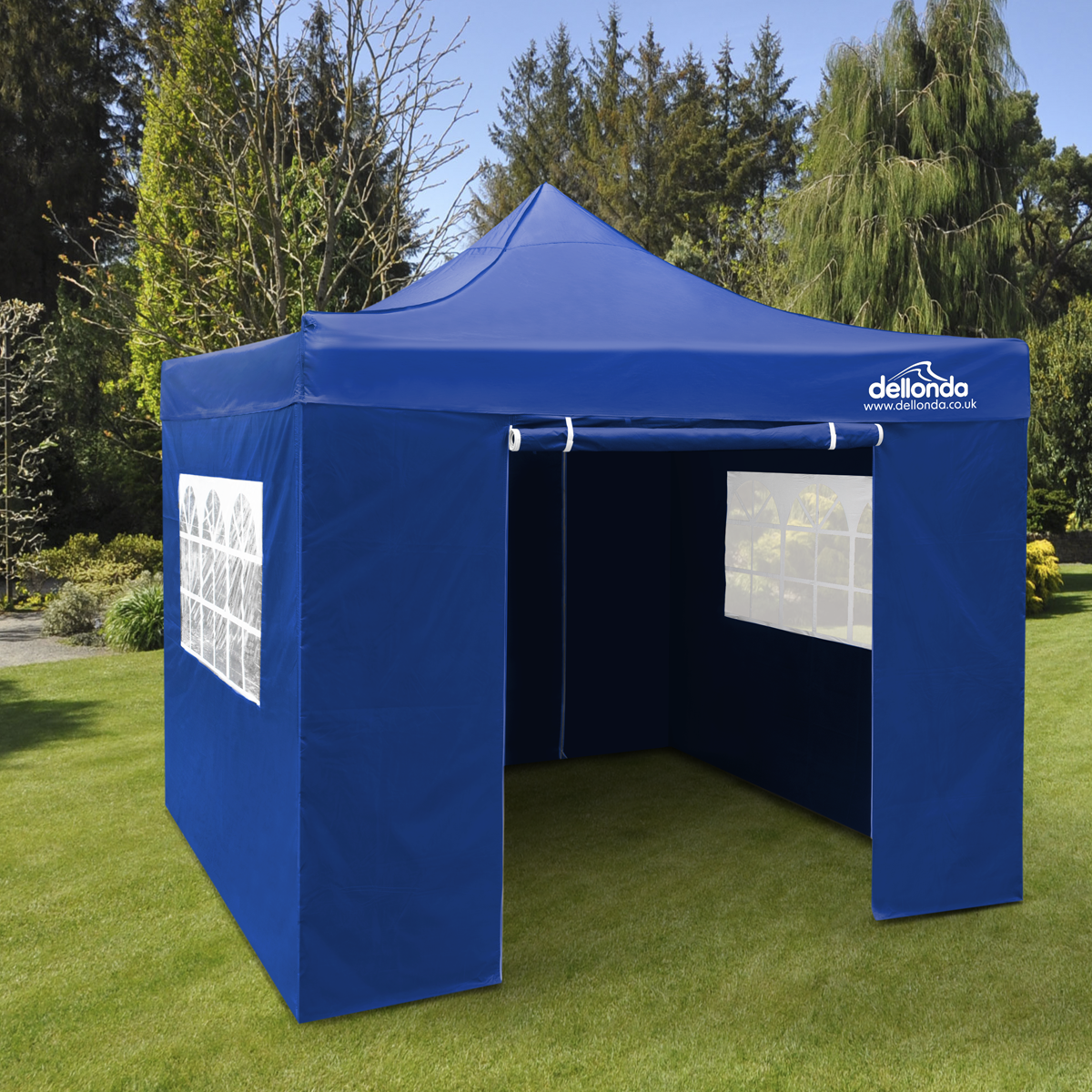 Dellonda DG161 Dellonda Premium 2x2m Pop-Up Gazebo & Side Walls, PVC Coated, Water-Resistant Fabric, Supplied with Carry Bag, Rope, Stakes & Weight Bags - Blue