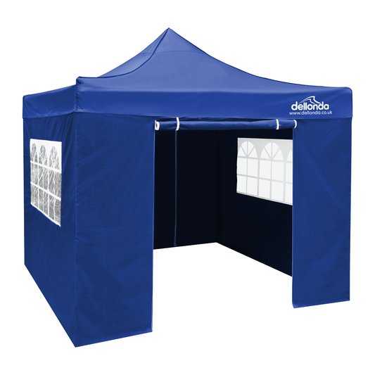 Dellonda DG161 Dellonda Premium 2x2m Pop-Up Gazebo & Side Walls, PVC Coated, Water-Resistant Fabric, Supplied with Carry Bag, Rope, Stakes & Weight Bags - Blue
