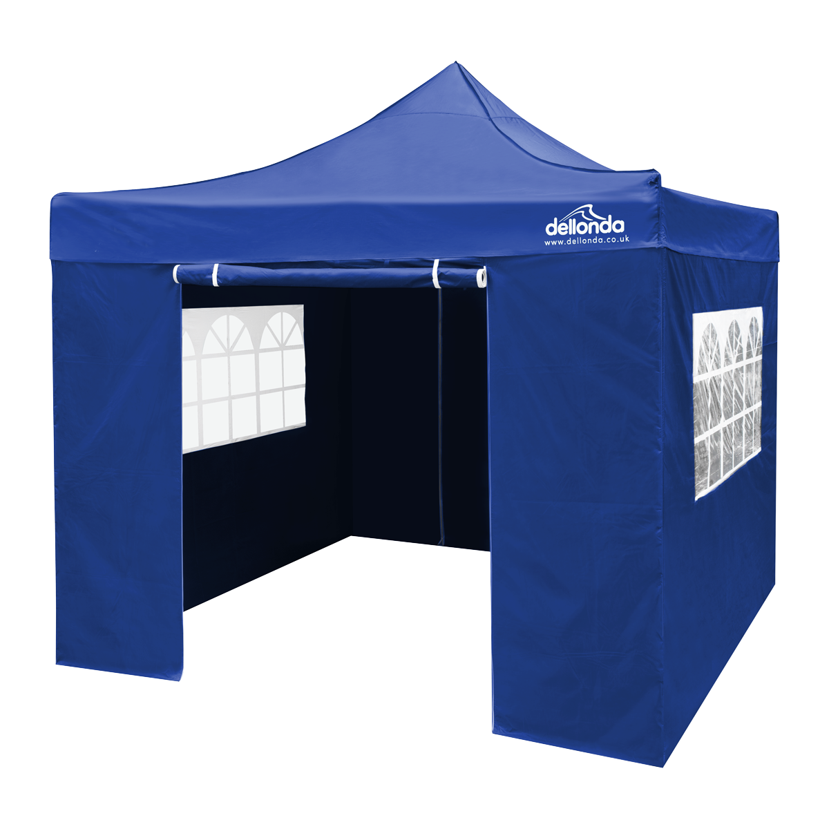 Dellonda DG161 Dellonda Premium 2x2m Pop-Up Gazebo & Side Walls, PVC Coated, Water-Resistant Fabric, Supplied with Carry Bag, Rope, Stakes & Weight Bags - Blue